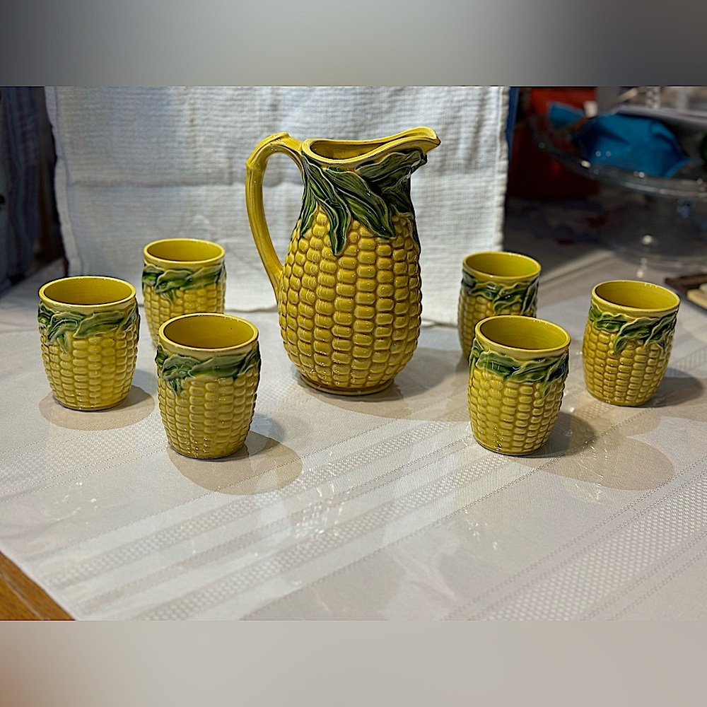 Corn Jug & 6 cups ceramic- Japan